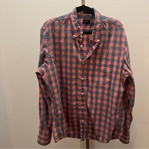 J. Crew Salmon & Blue Plaid Shirt Button Down Slim XL